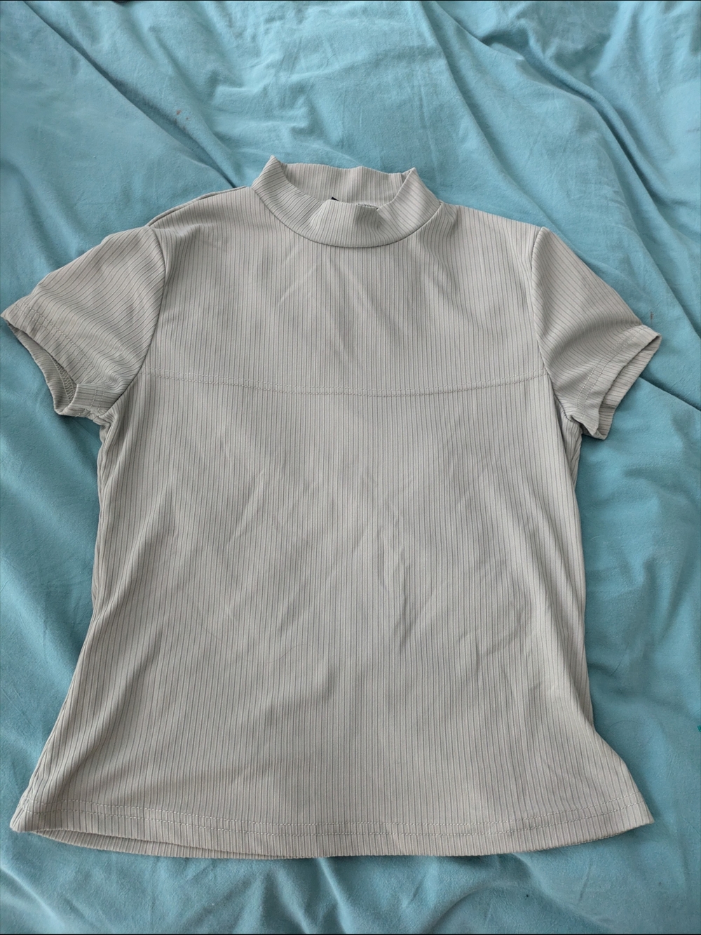 SHEIN Moss Green Mock Neck Short Sleeve Ribbed Top Size M